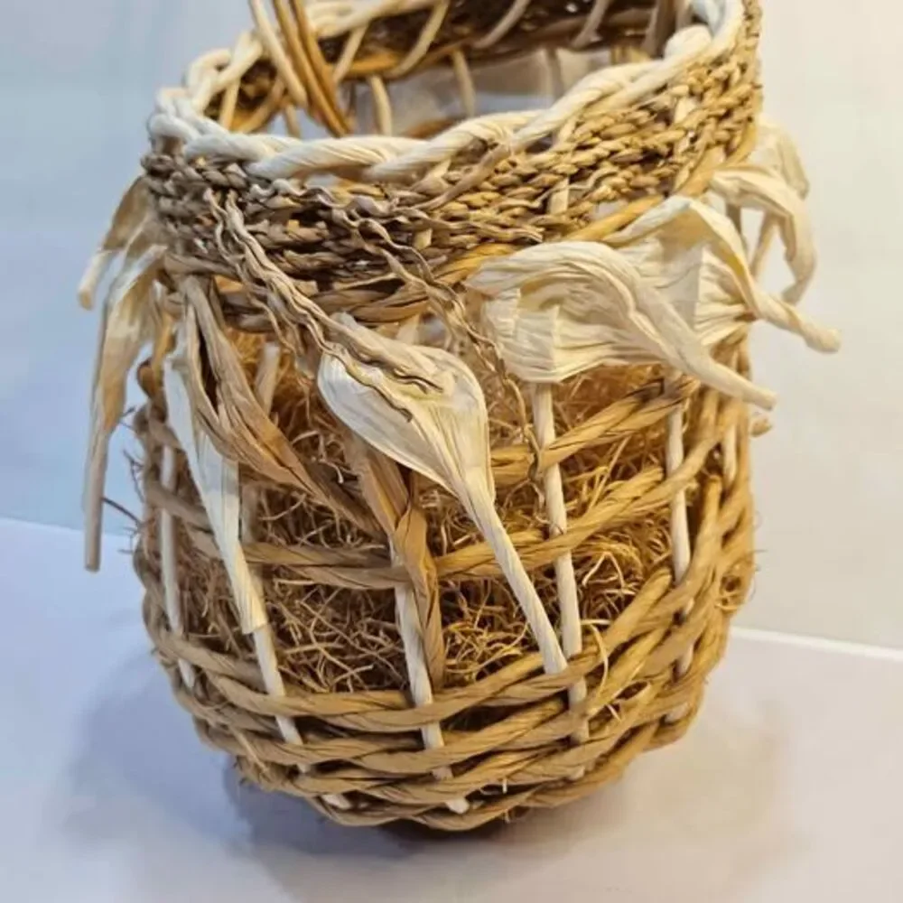 Handmade Woven Basket. Wall decor. Flat on one side.